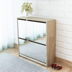 Vidaxl - Meuble à chaussures 2 étages avec miroir 63x17x67 cm Chêne