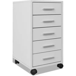 Vidaxl - Caisson à tiroir de bureau avec roulettes et 5 tiroirs blanc