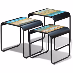 Cet ensemble de style vintage de 3 tables gigognes, en bois de récupération massif, sera un accessoire intemporel à votre mai ...