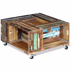 Cette table basse en bois massif de récupération en style antique, fera une addition intemporelle à votre maison. Elle peut é ...