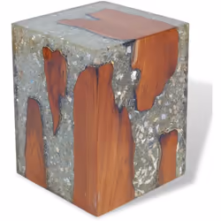 Ce tabouret en bois unique, en teck massif avec une décoration en résine transparente, exsude un charme rustique et est un vé ...