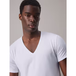 Calvin Klein 000NB1089A-100-S chemise et haut Tee-shirt Col V Manche courte Coton, Elastane
