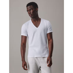 Calvin Klein 000NB1089A-100-M chemise et haut Tee-shirt Col V Manche courte Coton, Elastane