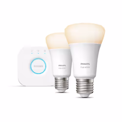 Philips Hue White Kit de démarrage : 2 ampoules connectées E27 (800), Kit d'éclairage intelligent, Blanc, Bluetooth/Zigbee, L ...