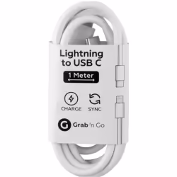 Grab ‘n Go GNG-263, 1 m, Lightning, USB C, Mâle, Mâle, Blanc