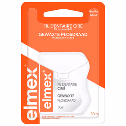 Fil Dentaire Ciré - ELMEX - Menthe - 50m - Fluorure damines - Nettoyage Interdentaire