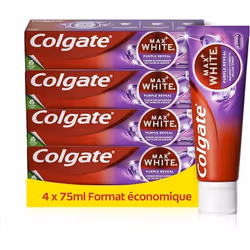 Dentifrice - Colgate - Max White Purple Reveal - Blanchiment dentaire - Menthe - 4 X 75 ml