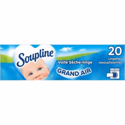 SOUPLINE - Voiles Sèche-Linge Adoucissants Grand Air  - Lingettes à Disposer dans le Sèche-Linge - 20 lingettes