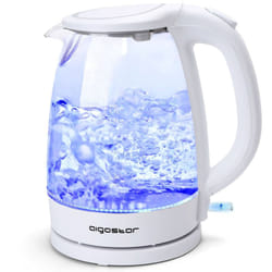 Eve - Bouilloire de 1,7L et 2200W en verre borosilicaté avec illumination led bleue. 0% bpa, protection contre l'ébullition à vide, arrêt