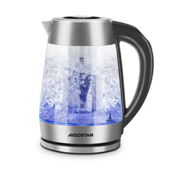 Cris - Bouilloire de 1,7L et 2200W en verre borosilicaté et inox avec LED 5 couleurs. Filtre à thé amovible, thermostat réglable (60-100ºC)