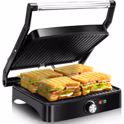 Calore - Gril barbecue, presse à paninis et sandwichs, 1800W. Larges plaques antiadhérantes, ouverture à 180º, hauteur et the ...