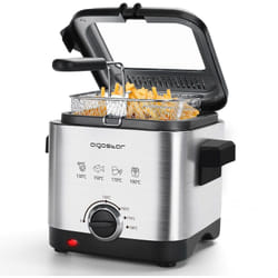 Fries - Friteuse compacte 1000W, capacité de 1,5L. Sans bpa, avec grande fenêtre et thermostat. En acier inoxydable de type 304. Design exclusif
