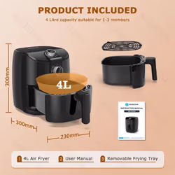Aigostar 8719138832552 friteuse Unique 8 L Autonome 1700 W Friteuse d’air chaud Noir