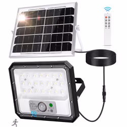 Aigostar Lampe Solaire Extérieur Détecteur de Mouvement,4000mAH,Batterie de Grande Capacité,Câble de 2M