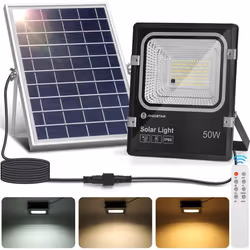 Aigostar Projecteur Solaire Extérieur 50W, 3000-6500K Réglable, 5000mAh, IP66, Télécommande, 2m Câble