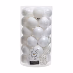 Tube De 37 Boules Décoratives De Couleur Blanche Pour Arbre De Noel. Ø6cm (diamèter)