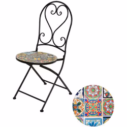 Chaise en fer avec mosaïque de couleurs combinée au noir modèle praga pour l'extérieur 39x47x94cm