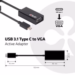 CLUB3D USB 3.1 Type C to VGA Active Adapter