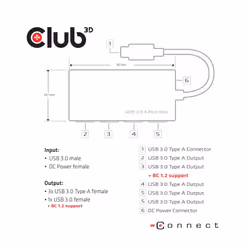 CLUB3D USB 3.0 Hub 4-Port with Power Adapter - Vue supplémentaire 5
