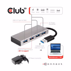 CLUB3D USB 3.0 Hub 4-Port with Power Adapter - Vue supplémentaire 6
