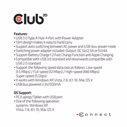 CLUB3D USB 3.0 Hub 4-Port with Power Adapter - Vue supplémentaire 7