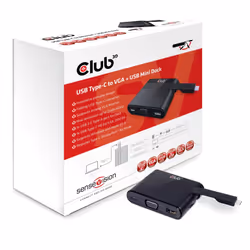 CLUB3D USB Type C to VGA + USB 3.0 + USB Type C Charging Mini Dock, Avec fil, USB 3.2 Gen 1 (3.1 Gen 1) Type-C, Noir, Chine, ...