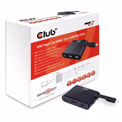 CLUB3D USB Type-C to HDMI™ 2.0 + USB 2.0 + USB Type-C Charging Mini Dock, Avec fil, USB 3.2 Gen 1 (3.1 Gen 1) Type-C, Noir, C ...