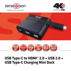 CLUB3D USB Type-C to HDMI™ 2.0 + USB 2.0 + USB Type-C Charging Mini Dock