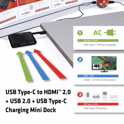 CLUB3D USB Type-C to HDMI™ 2.0 + USB 2.0 + USB Type-C Charging Mini Dock
