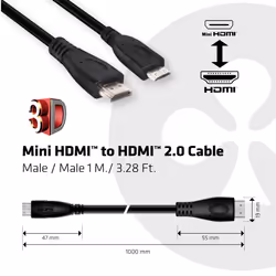 CLUB3D Mini HDMI™ to HDMI™ 2.0 4K60Hz Cable 1M / 3.28Ft