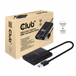 CLUB3D USB A to HDMI™ 2.0 Dual Monitor 4K 60Hz, HDMI, 3840 x 2160 pixels, Noir, 60 Hz, 0,27 m, RoHS, CE, WEEE
