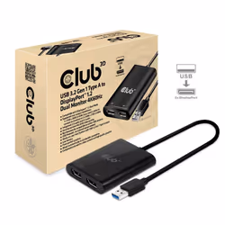CLUB3D USB3.2 Gen1 Type A to 2x DisplayPort™1.2 Dual Monitor 4K60Hz DisplayLink Video Splitter, 2x DisplayPort, 5120 x 2880 p ...