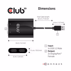 CLUB3D USB3.2 Gen1 Type A to 2x DisplayPort™1.2 Dual Monitor 4K60Hz DisplayLink Video Splitter - Vue supplémentaire 4