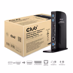 CLUB3D USB3.2 Gen1 Type A or C Dual Display 4K60Hz Docking Station DisplayLink® Certified, Avec fil, USB 3.2 Gen 1 (3.1 Gen 1 ...