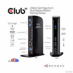 CLUB3D USB3.2 Gen1 Type A or C Dual Display 4K60Hz Docking Station DisplayLink® Certified - Vue supplémentaire 10