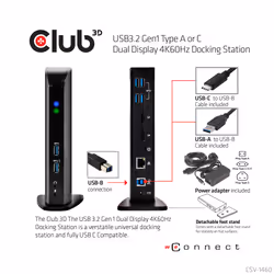 CLUB3D USB3.2 Gen1 Type A or C Dual Display 4K60Hz Docking Station DisplayLink® Certified - Vue supplémentaire 11