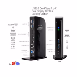 CLUB3D USB3.2 Gen1 Type A or C Dual Display 4K60Hz Docking Station DisplayLink® Certified - Vue supplémentaire 4