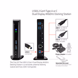 CLUB3D USB3.2 Gen1 Type A or C Dual Display 4K60Hz Docking Station DisplayLink® Certified - Vue supplémentaire 5