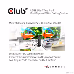 CLUB3D USB3.2 Gen1 Type A or C Dual Display 4K60Hz Docking Station DisplayLink® Certified - Vue supplémentaire 6