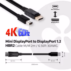 CLUB3D Mini DisplayPort to DisplayPort 1.2 M/M 2m/6.56ft 4K60Hz