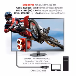 CLUB3D DisplayPort 1.4 HBR3 Cable 2m/6.56ft M/M 8K60Hz - Vue supplémentaire 9