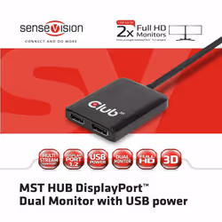CLUB3D Multi Stream Transport Hub DisplayPort 1.2 Dual Monitor