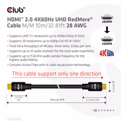 CLUB3D HDMI 2.0 4K60Hz RedMere cable 10m/32.8ft - Vue supplémentaire 10