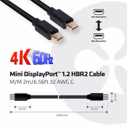 CLUB3D Mini DisplayPort 1.2 HBR2 Cable M/M 2m/6.56ft 4K60Hz - Vue supplémentaire 4