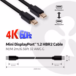 CLUB3D Mini DisplayPort 1.2 HBR2 Cable M/M 2m/6.56ft 4K60Hz - Vue supplémentaire 6