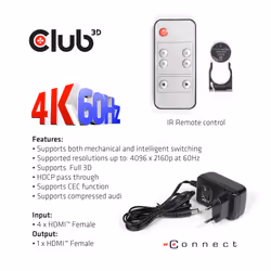 CLUB3D HDMI 2.0 UHD SwitchBox 4 Ports - Vue supplémentaire 8