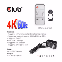 CLUB3D HDMI 2.0 UHD SwitchBox 4 Ports - Vue supplémentaire 9