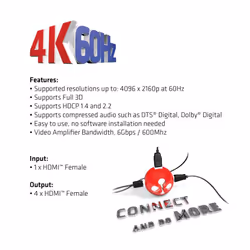 CLUB3D HDMI™ 4K@60Hz UHD Splitter AC Power 4 ports - Vue supplémentaire 6