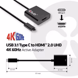 CLUB3D USB 3.1 Type C to HDMI 2.0 UHD 4K 60Hz Active Adapter