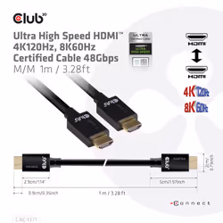 CLUB3D Ultra High Speed HDMI 4K120Hz, 8K60Hz Certified Cable 48Gbps M/M 1 m/3.28 ft - Vue supplémentaire 4